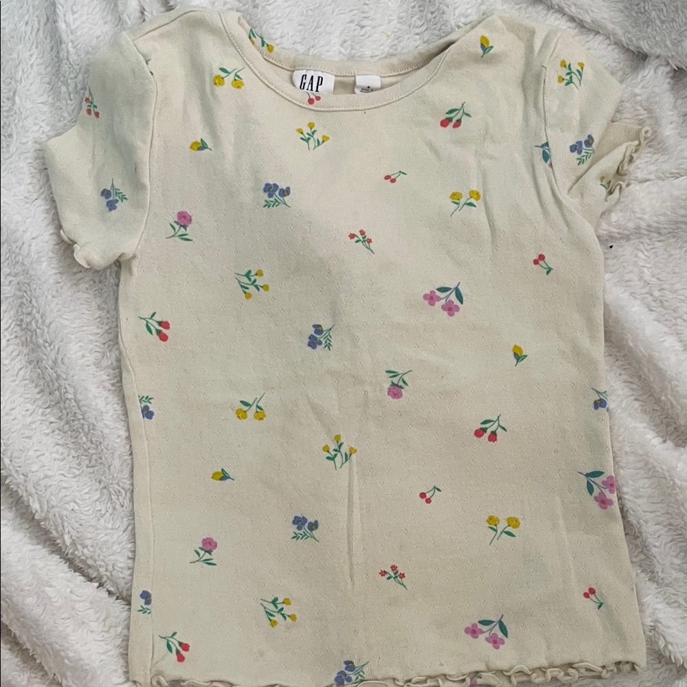 GAP Cream Short Sleeve Tee with Tiny Multicolor Floral Print